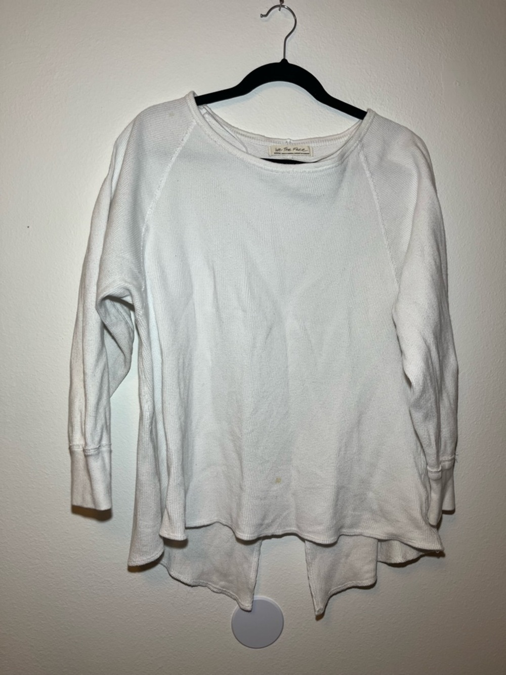 We The Free White Waffle-Knit Long Sleeve Thermal Top Split Back